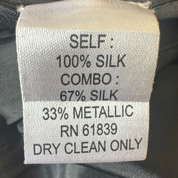 Rickie Freeman Teri Jon Black Chiffon Gold Metallic Silk Evening Dress Sz 8 Vtg - Picture 9 of 13